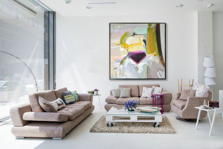 Large Contemporary Art Acrylic Painting,Oversized Palette Knife Painting Contemporary Art On Canvas,Canvas Paintings For Sale,Yellow,Pink,Grey,Black.etc